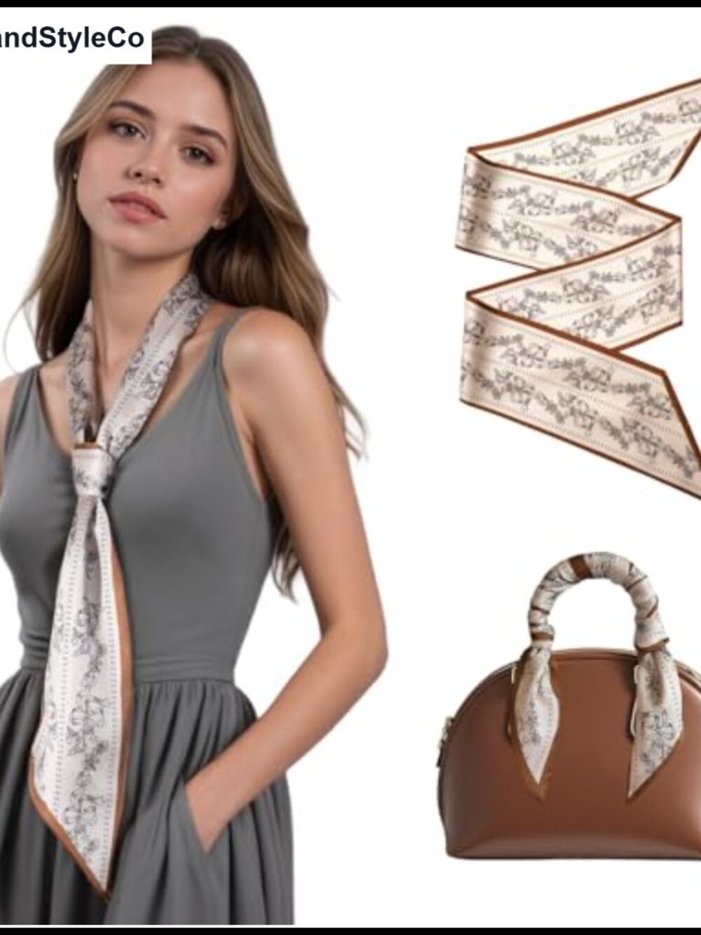 Satin Feel Skinny Purse Scarf Handbag Hair Neck Wrap 51x5 Polyester